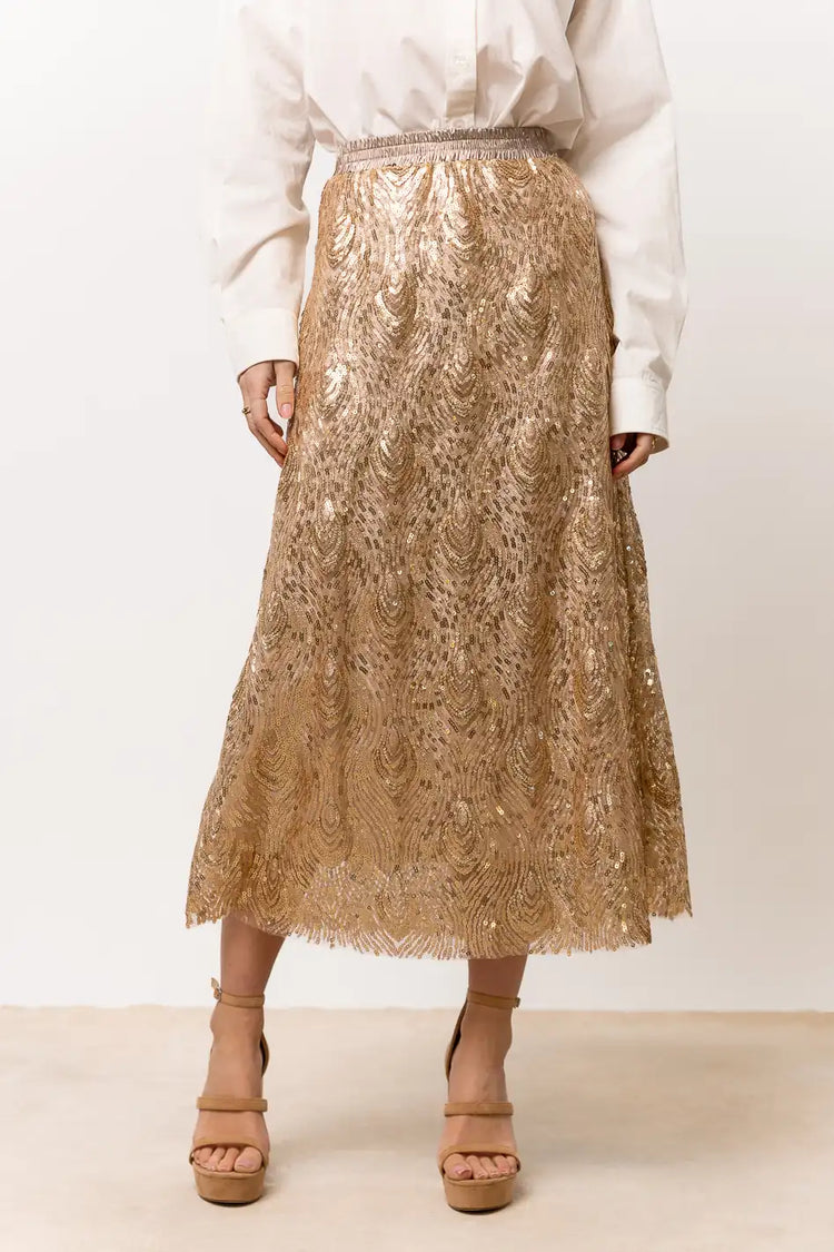 gold midi skirt