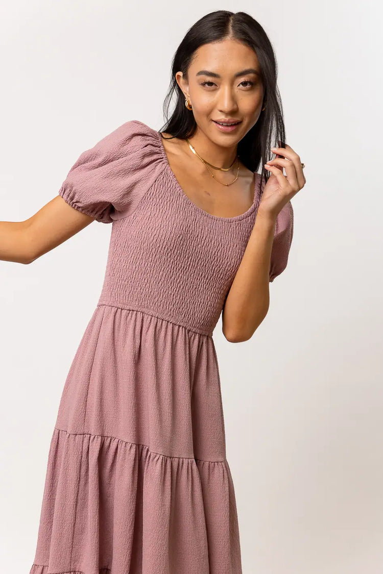 lavender dress with round neck