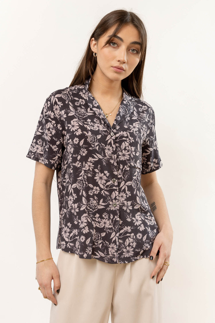 floral patterned collared button down