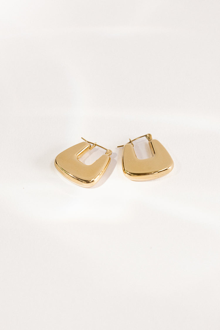 gold square hoop earrings with rounded edges