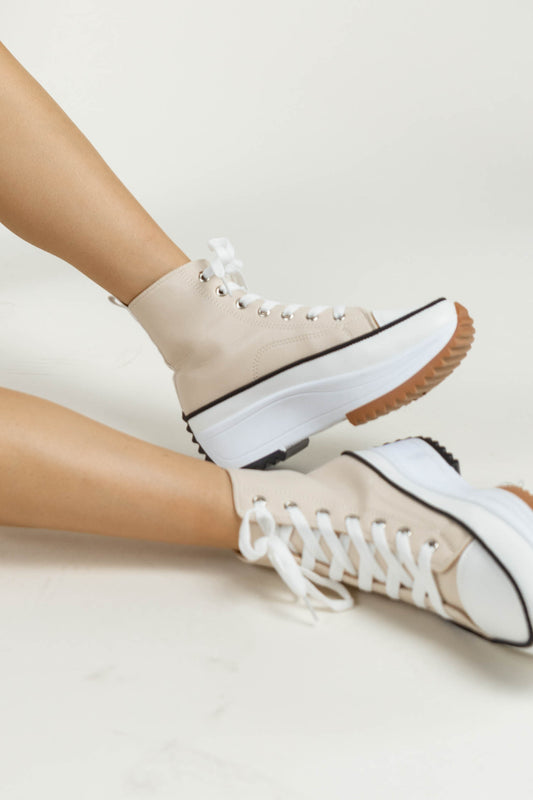 beige lace up sneakers