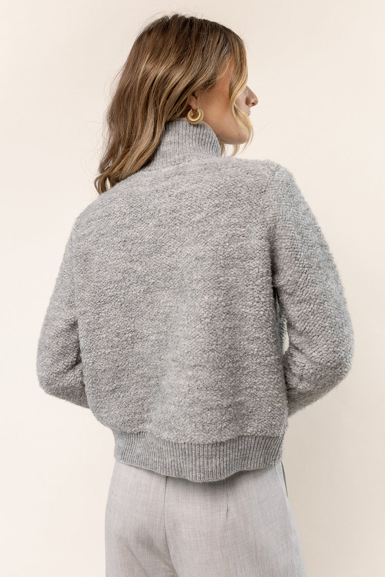 mock neck marbled gray sweater