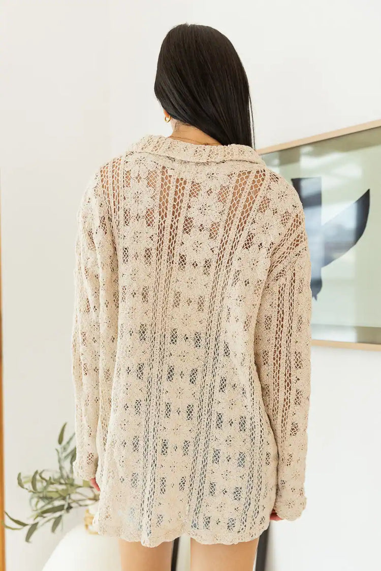long sleeve floral crochet top