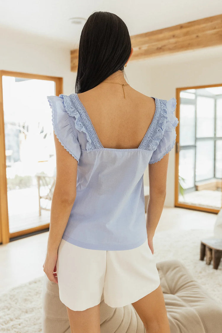 blue short sleeve square neck top