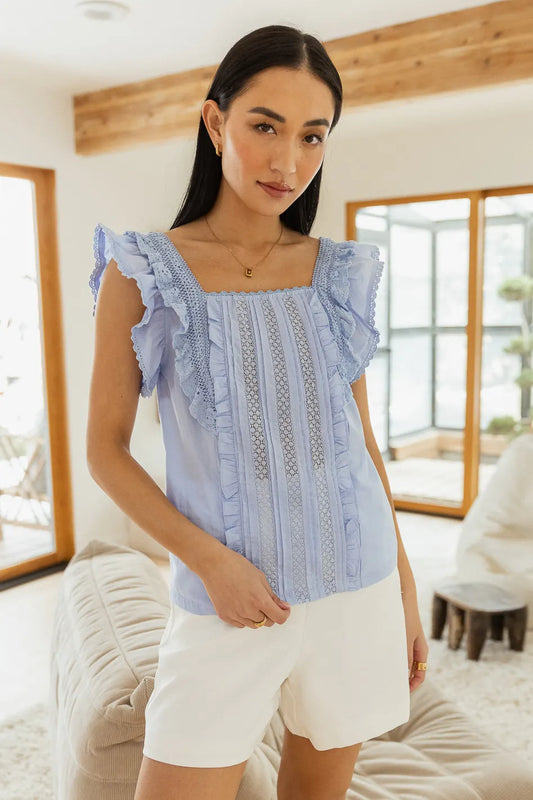 blue lace short sleeve top