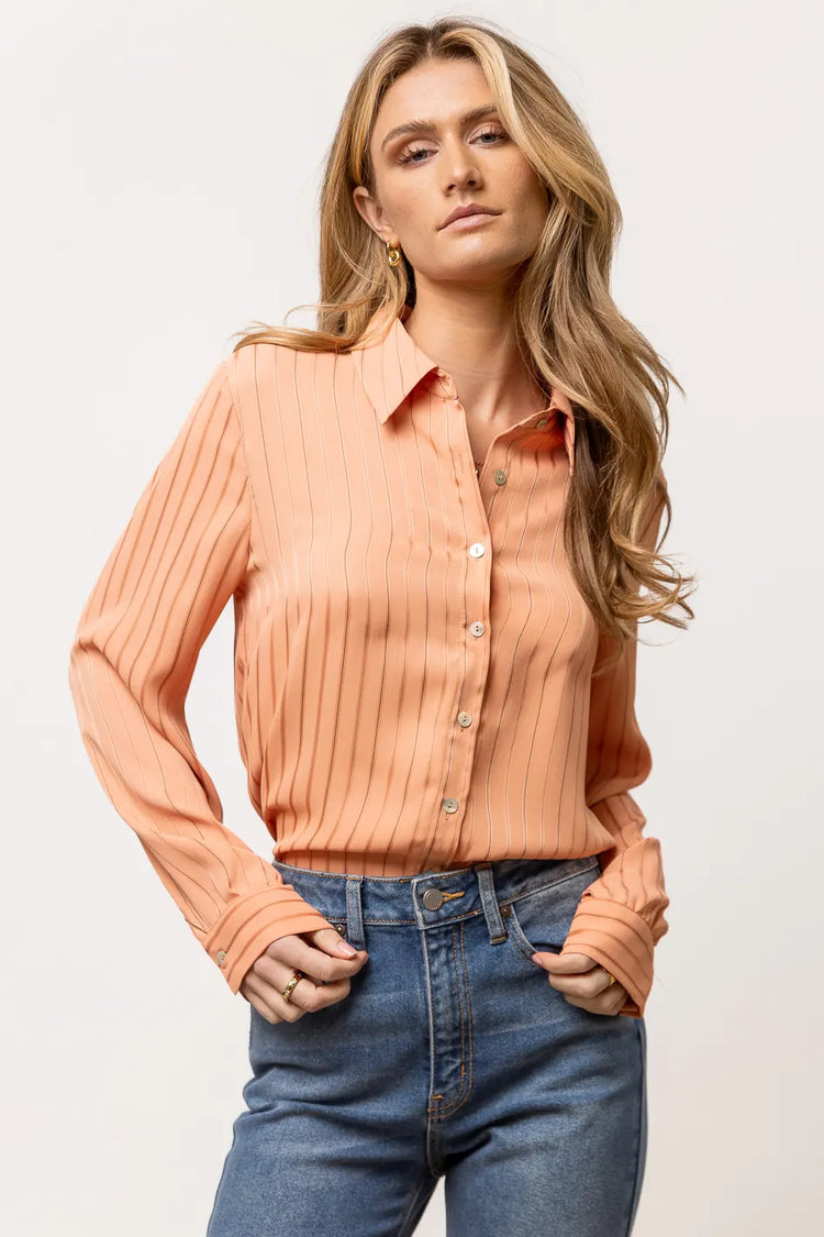 coral long sleeve button down