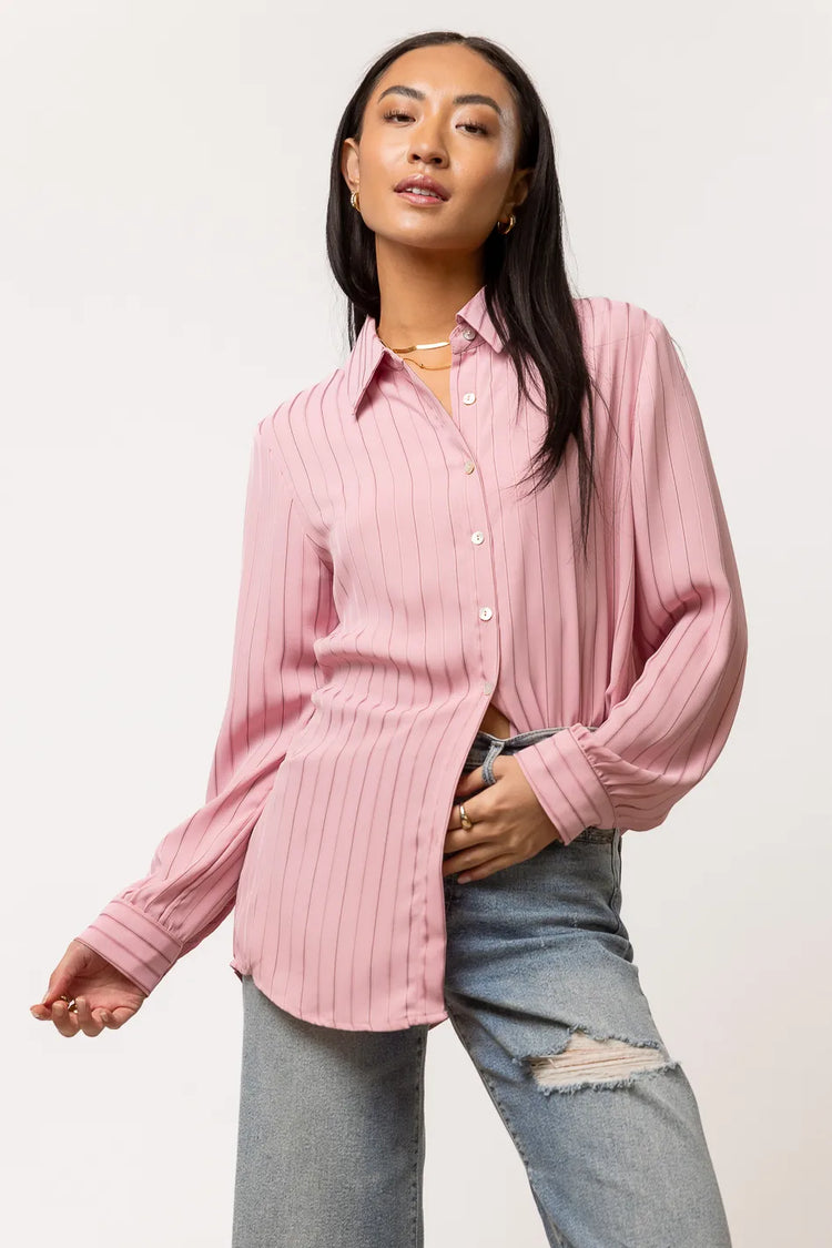 long sleeve pink button down 