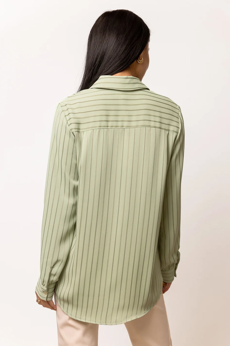 long sleeve sage button down with pin stripes