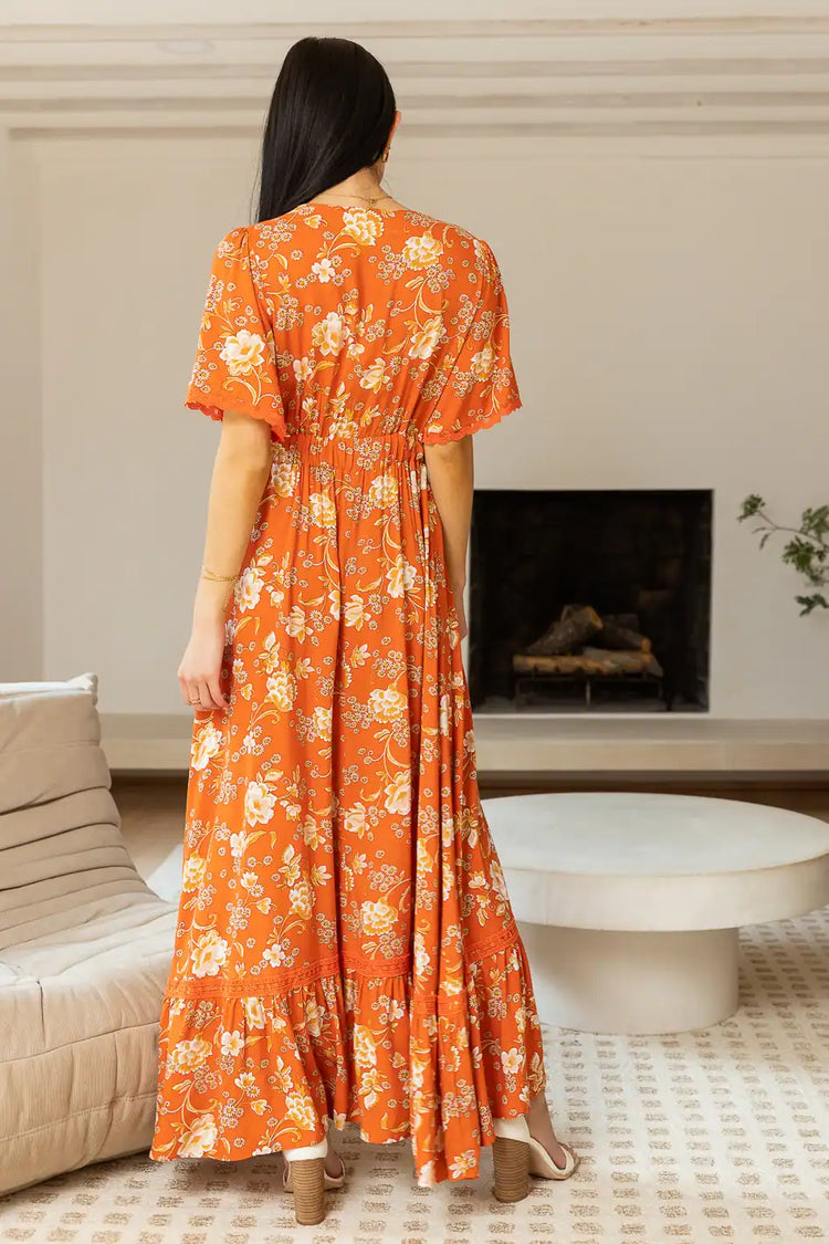 floral maxi dress with elastic back