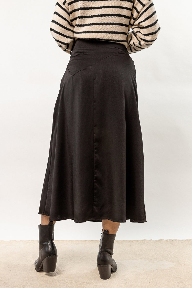 black midi satin skirt