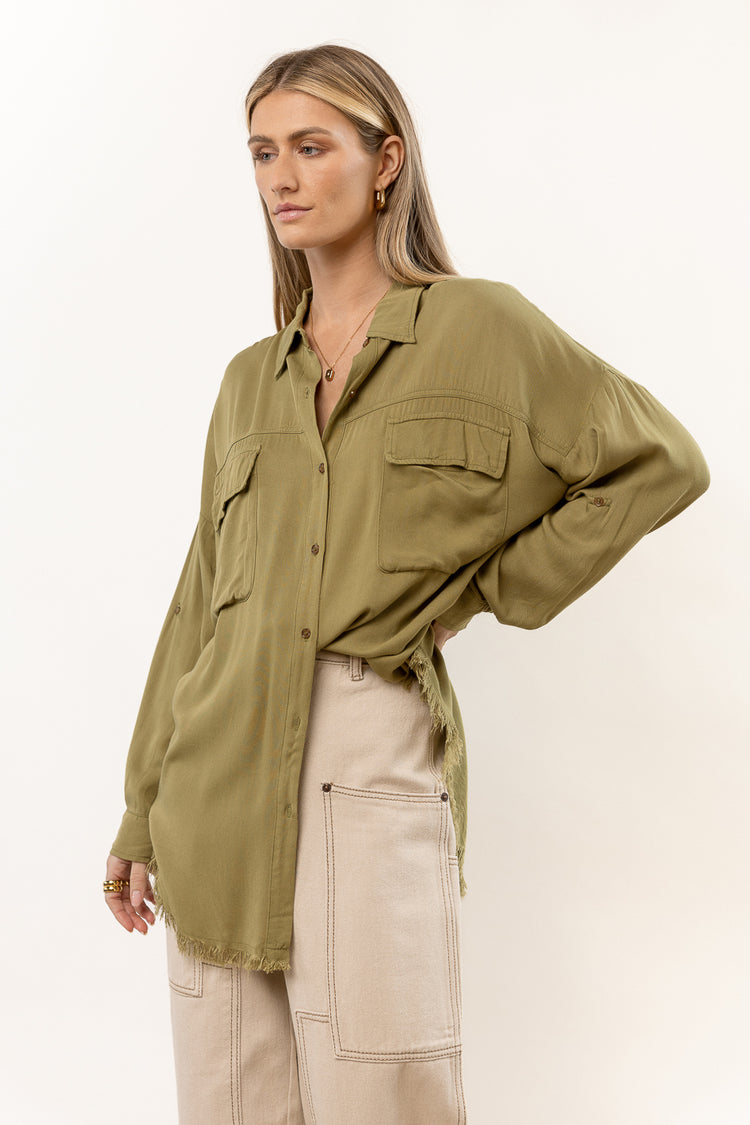 long sleeve green collared button down