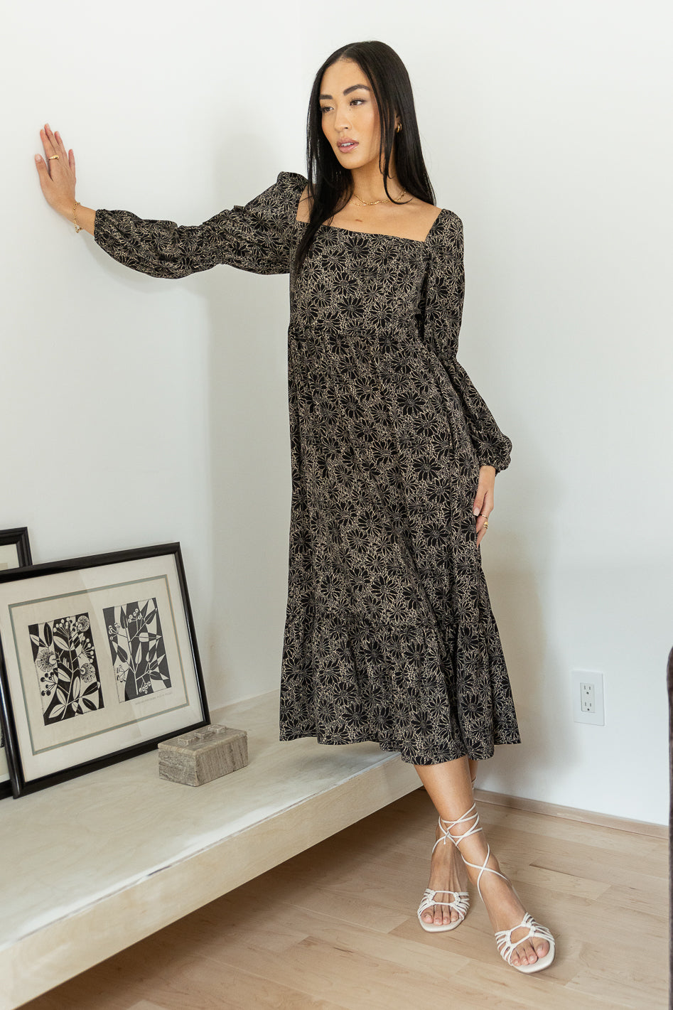 Wayf nevah outlet smocked midi dress