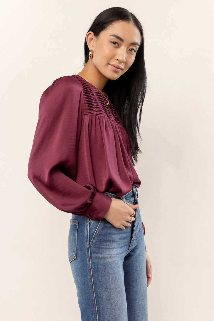 long sleeve burgundy blouse