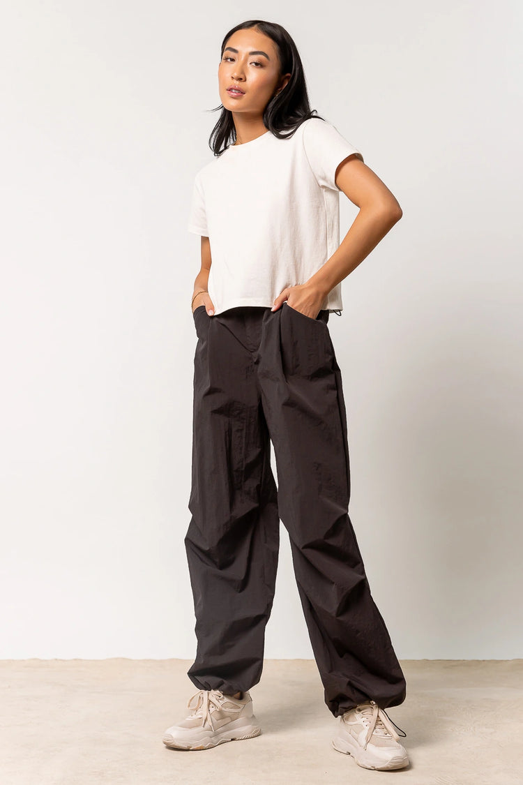 black balloon pants with front pockets