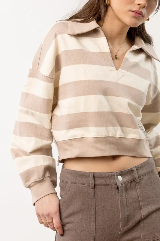 striped pullover with collar