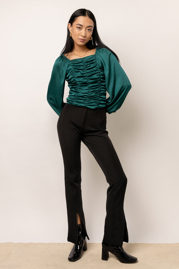 satin blouse with ruched detail