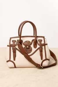 brown and ivory leather handbag
