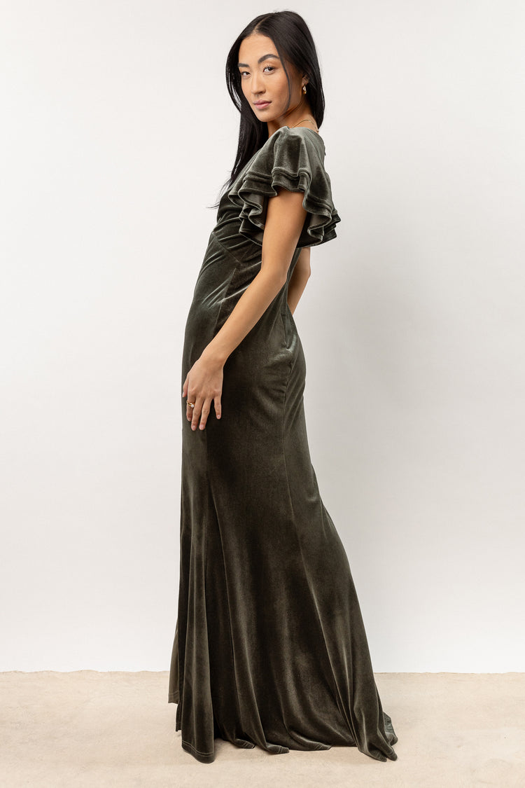 fitted velour maxi dress