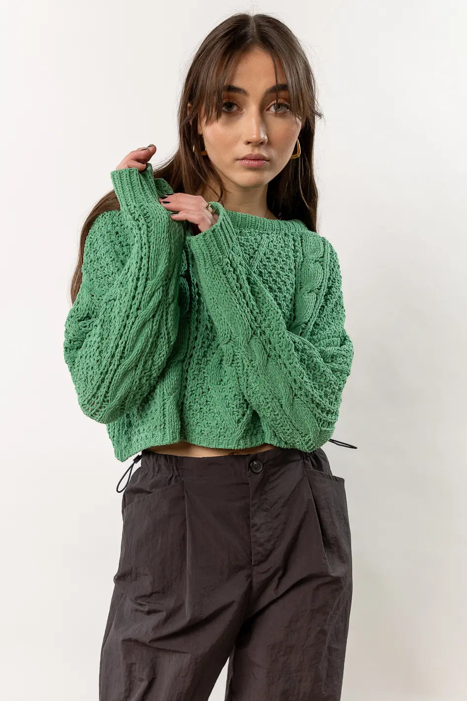 Cable knit sales sweater green