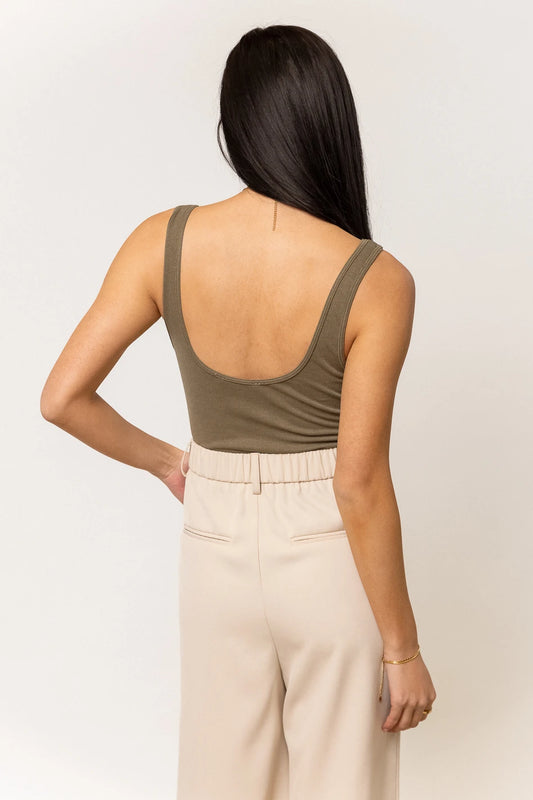 olive ribbed tank with low back