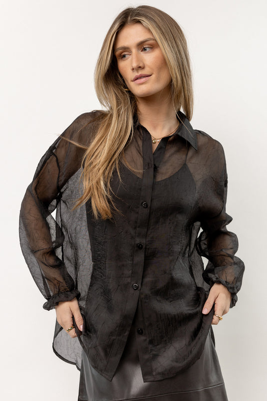 sheer black button up top