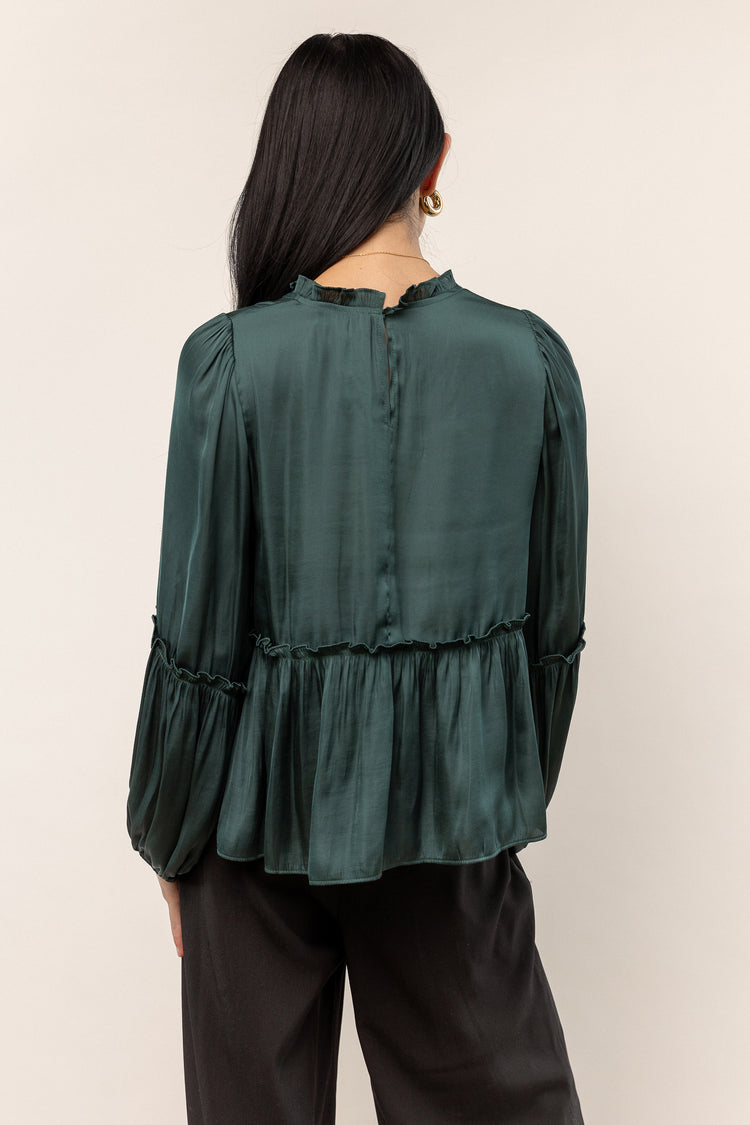 satin peplum blouse with long sleeves