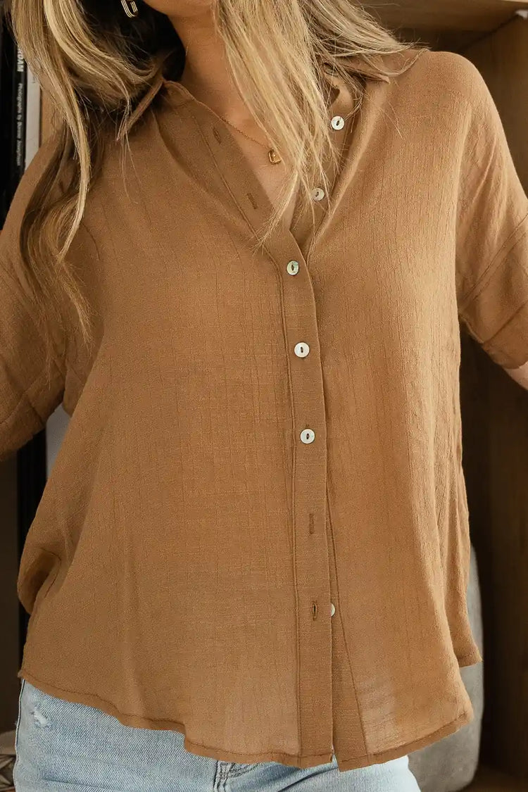 brown button down blouse