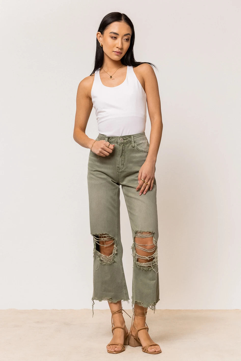 Campo (Olive) High Rise Flare Jeans - Short Length 32 Inseam