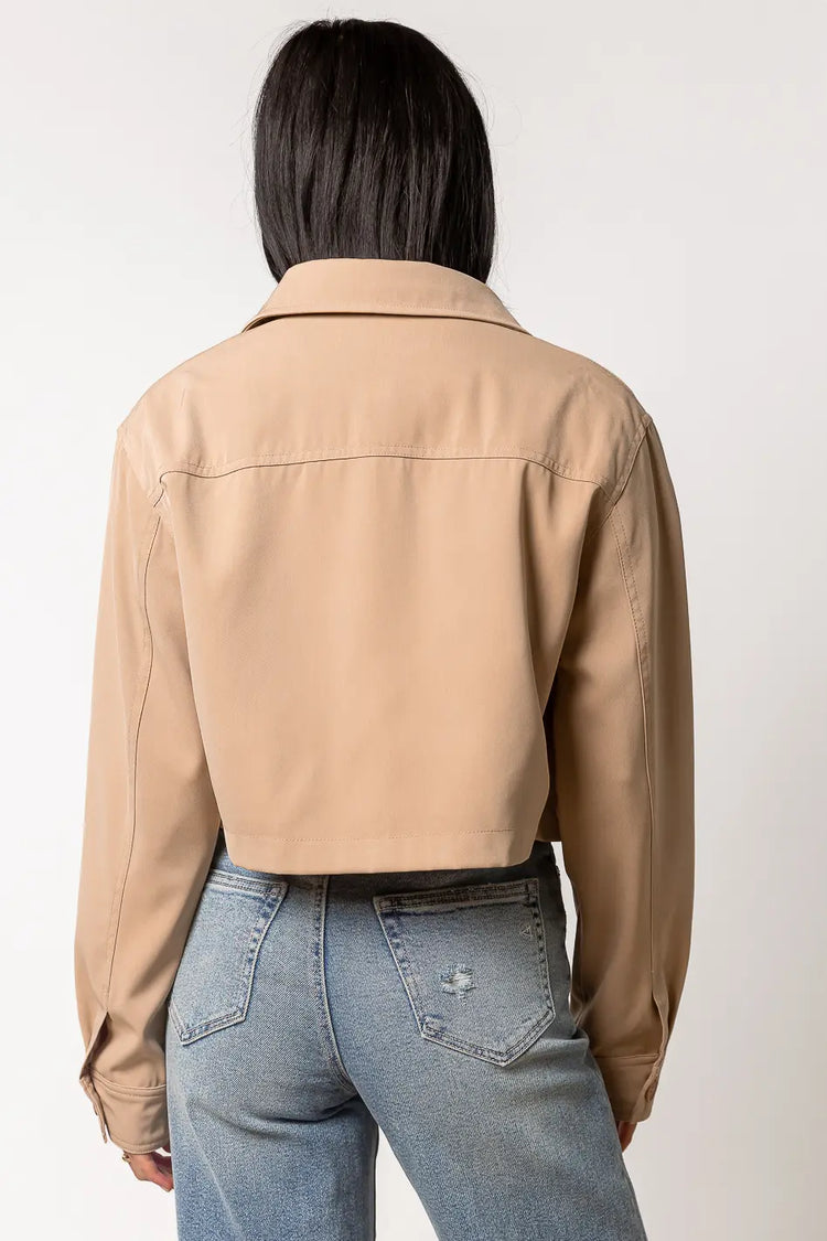 long sleeve tan cropped jacket with collar