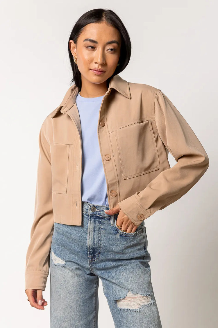 tan cropped collared jacket