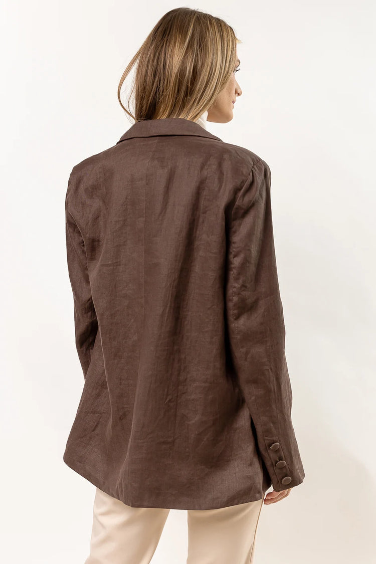 button sleeve blazer in brown