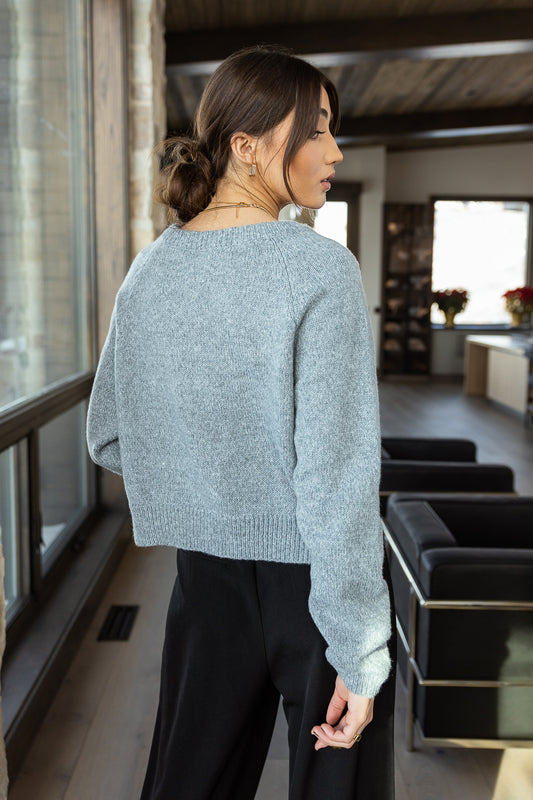 marbled knit long sleeve sweater