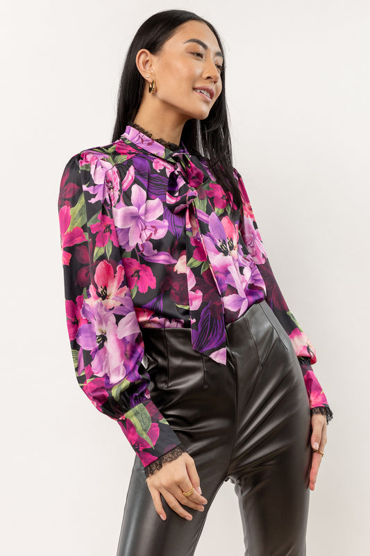 floral blouse with neck tie