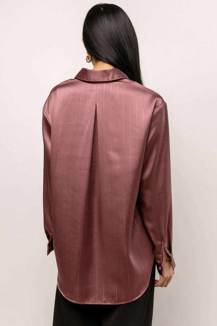 mauve collared long sleeve with shimmer stripe detail