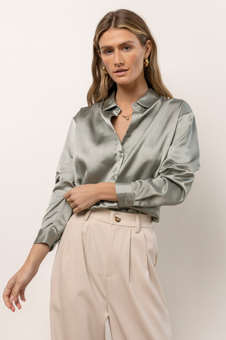 metallic button up with long sleeves
