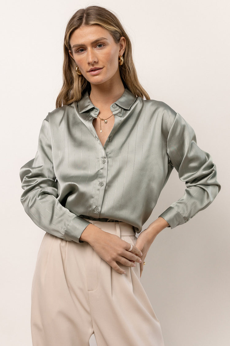 long sleeve sage button up