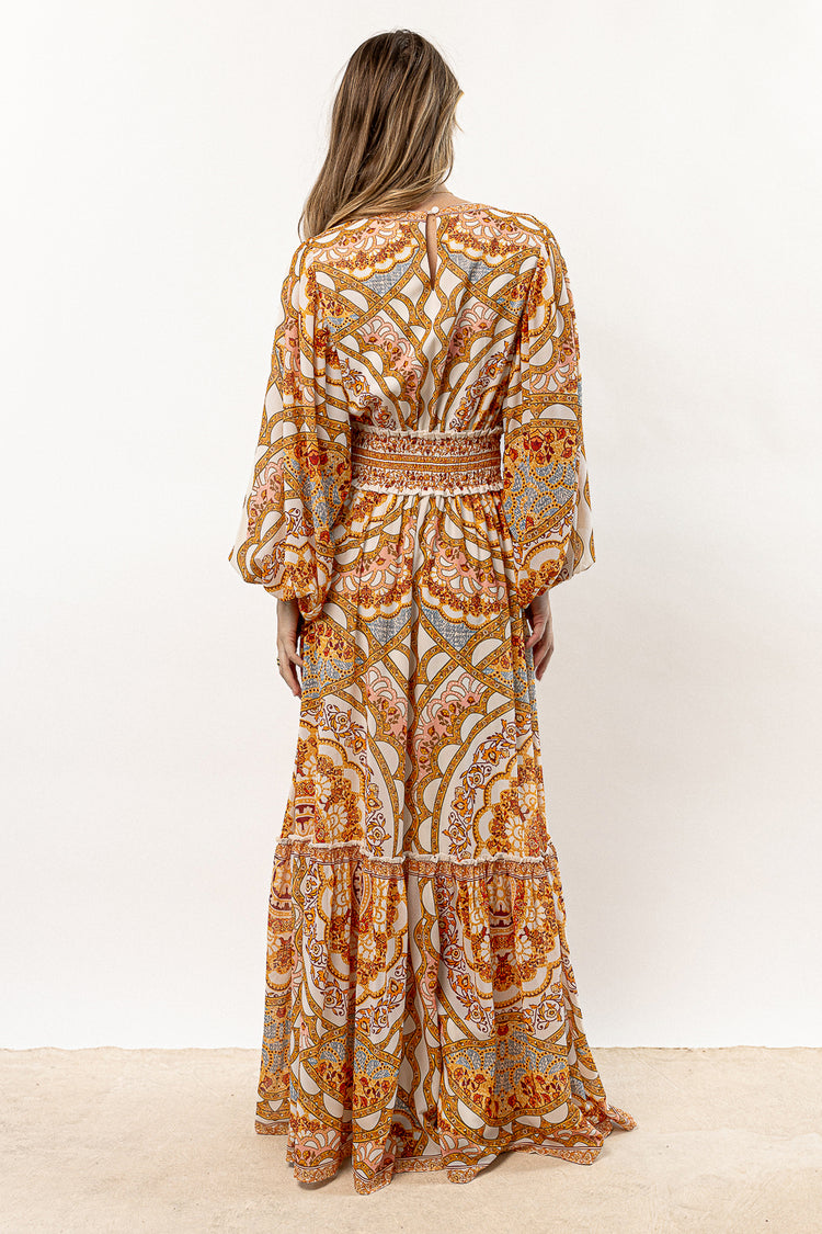 maxi printed dress with long sleeves