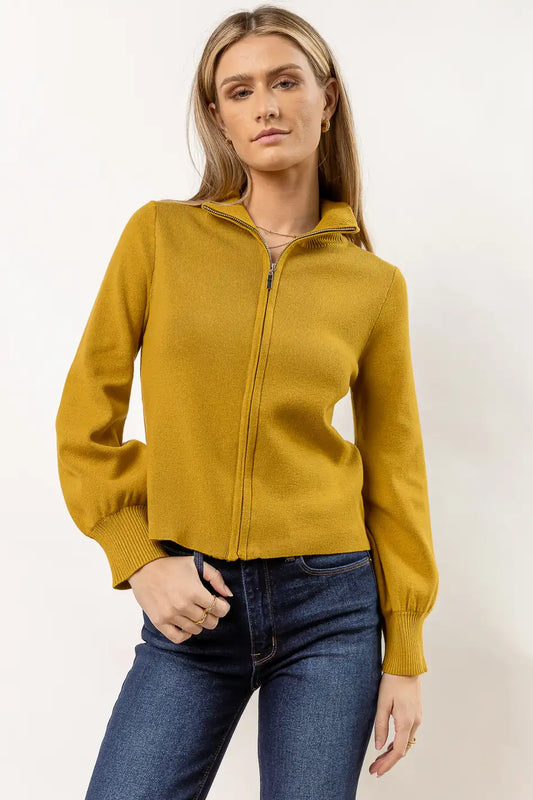 zip up sweater in yellow
