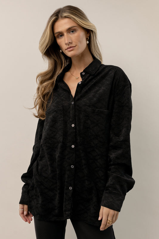 oversized black black button down with front pocket