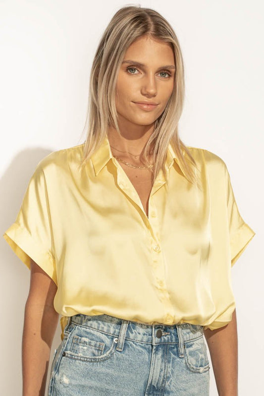 Mary Button Down Top in Yellow - FINAL SALE