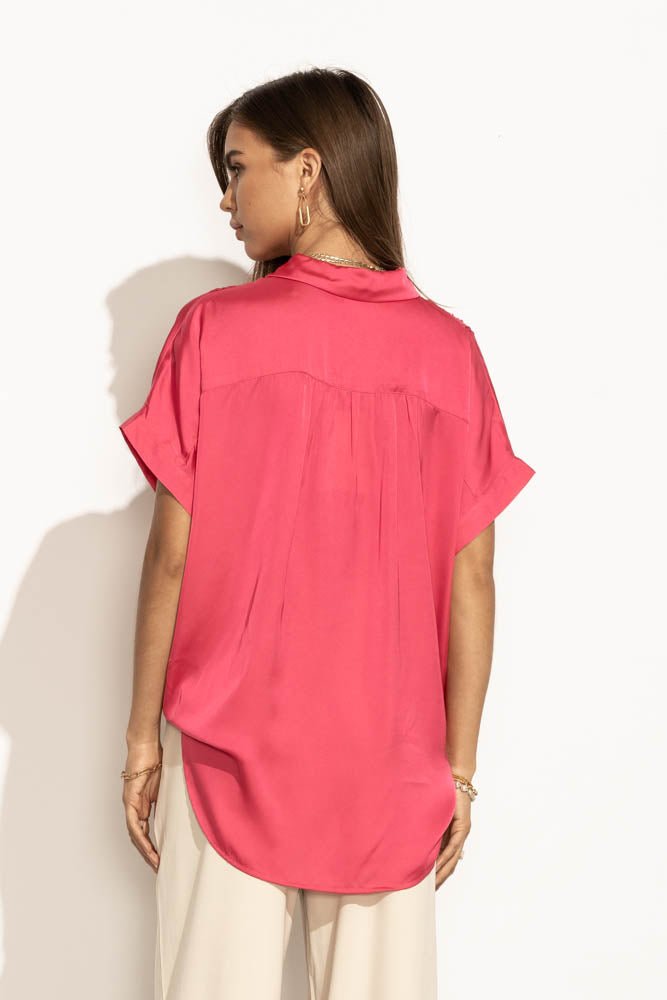 oversized satin top with rolled sleeves