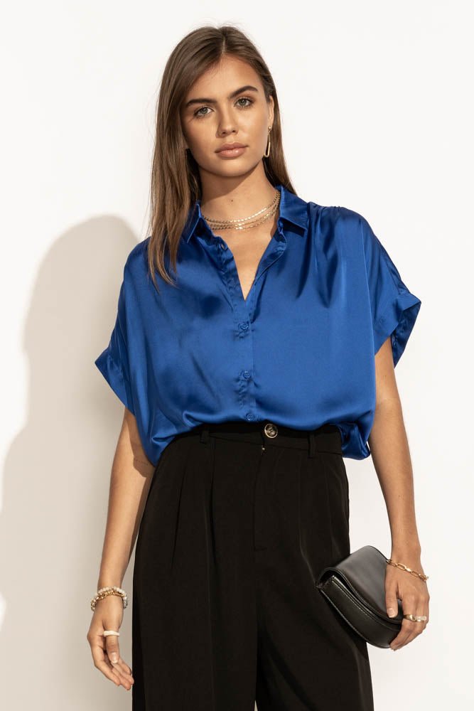 Mary Button Down Top in Blue - FINAL SALE