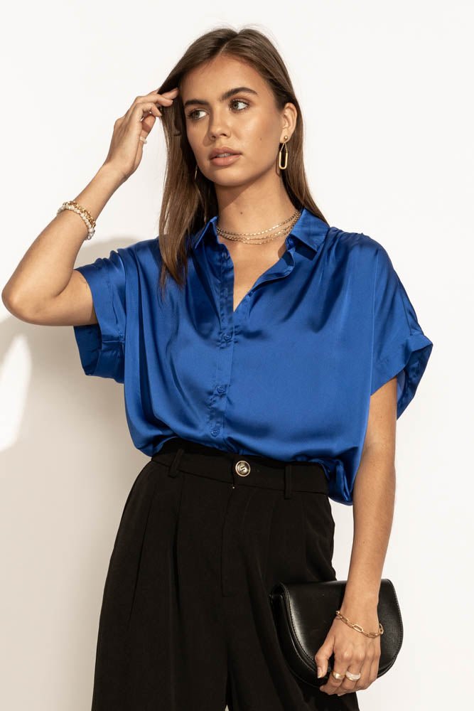 Mary Button Down Top in Blue - FINAL SALE