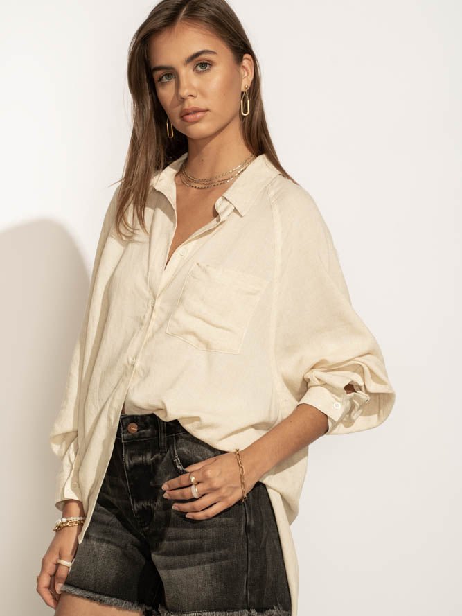 Maude Button Down Blouse in Natural - FINAL SALE