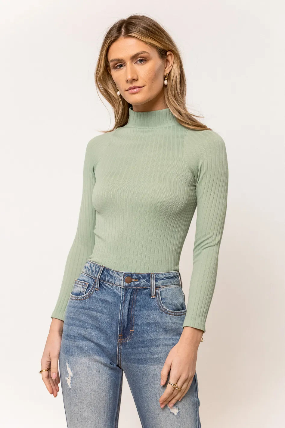 Mauvais Womens Kaia Ribbed Racer Crop Top in Sage
