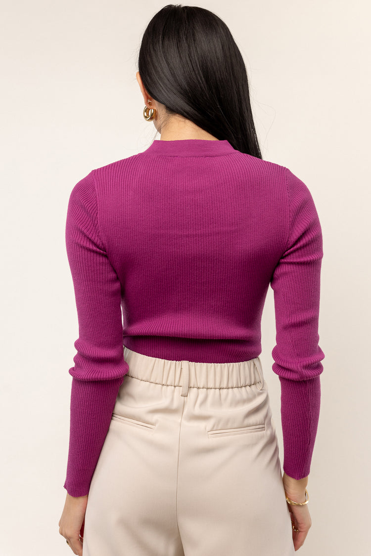 ribbed long sleeve in magenta color