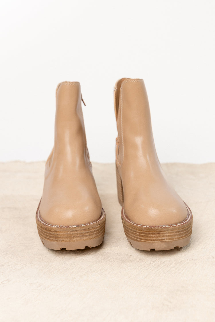 beige boots with round toe