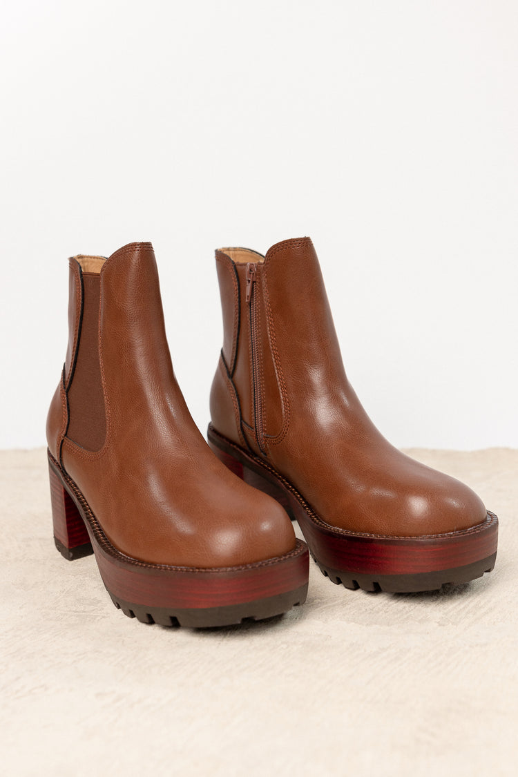 faux leather brown boots