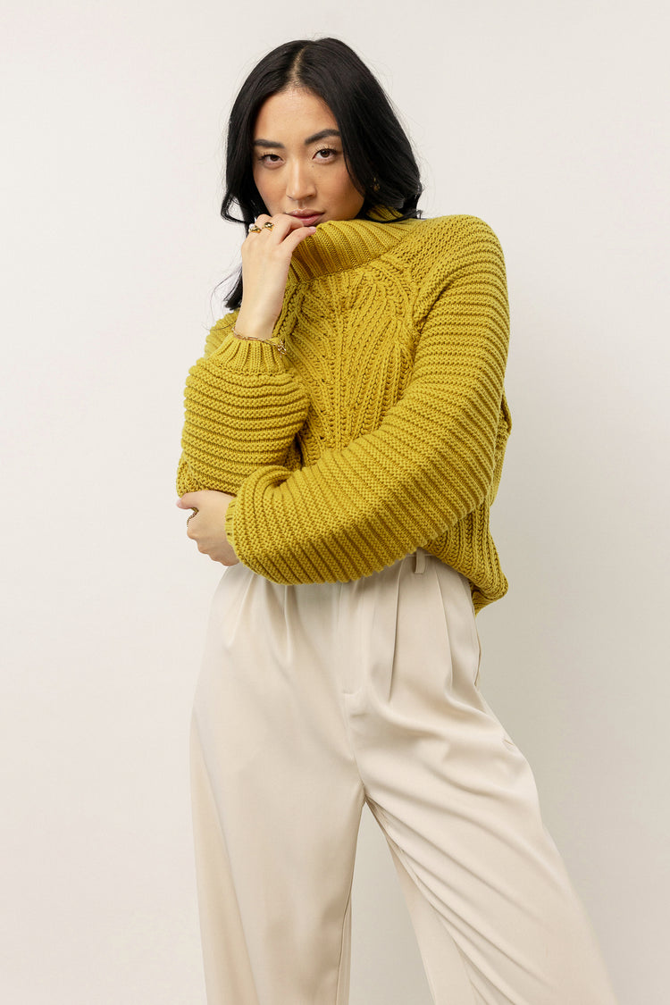 cable knit sweater with balloon sleeves