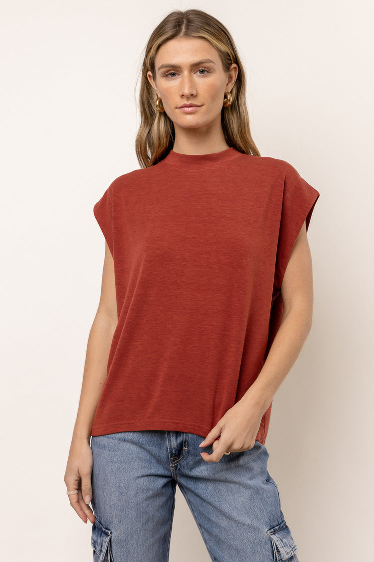 high neck top with muscle sleeves